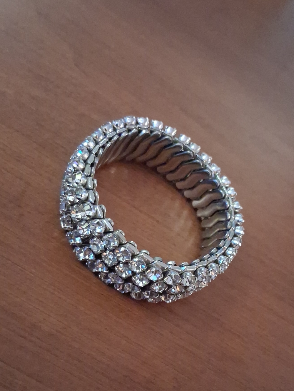 Vintage Japan Crystal Stretch Bracelet - Silver Tone Rhinestone Tennis Style